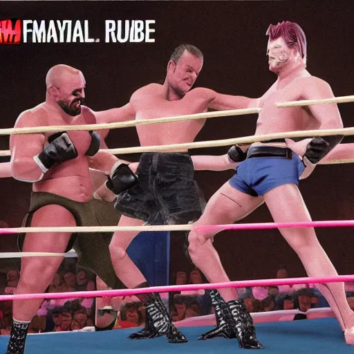 Image similar to WWF royal rumble 1998, realistic render