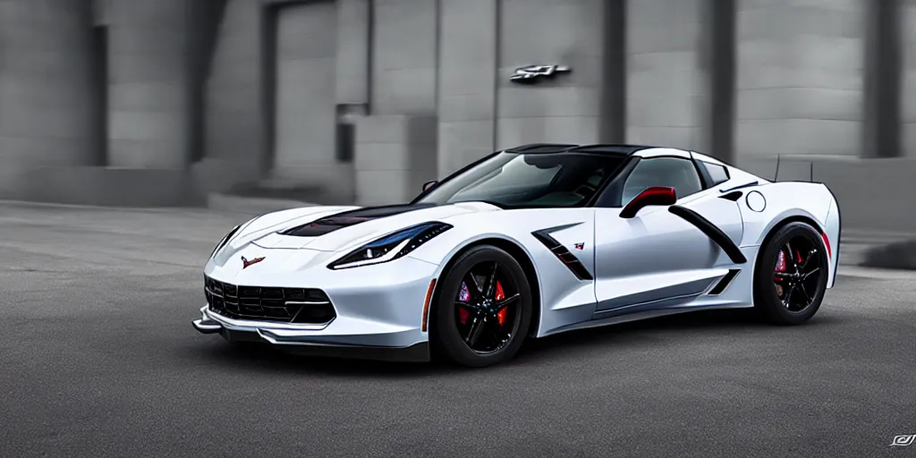 Image similar to chevrolet corvette stingray coupe z 5 1 2 lt, in chrome, render, 4 k, photoreal, photo