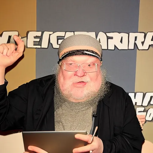 Image similar to george rr martin eating a laptop - 9 screaming - 8