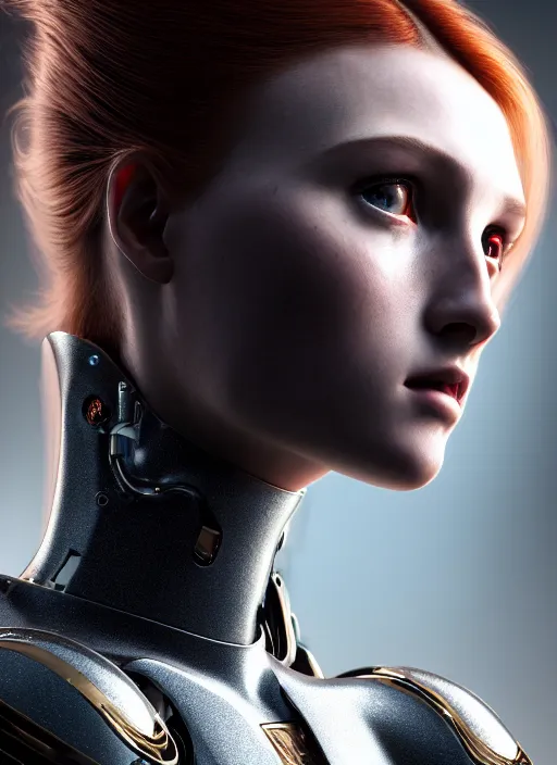 Prompt: a stunning young female cyborg profile face, by pre - raphaelite brotherhood, unreal engine, glamor shot, nikon d 7 5 0, closeup, f / 2. 8, low contrast, 1 6 k, rim lighting, optical fiber, cinematic lighting, insanely detailed and intricate, hypermaximalist, elegant, ornate, hyper realistic,