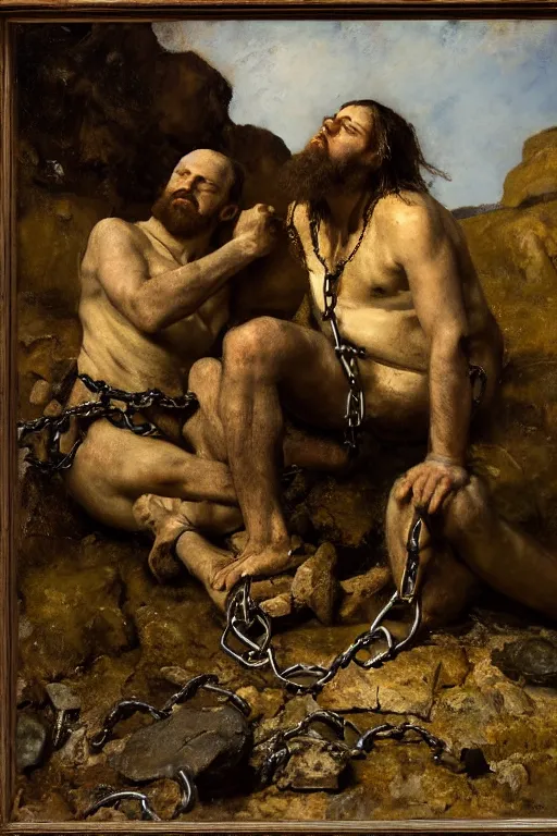 Prompt: chains an rocks and broken mirrors, 8 k, hdr, great light, gustave courbet, annie leibowitz