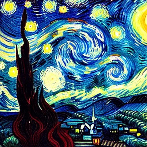 Image similar to “a foggy night in the style of starry night”