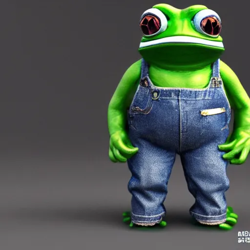 Image similar to perfectly accurate miniature figure of pepe the frog wearing jeans and a black leather jacket, soft textures, skin texture, clothing, 3d sculpture, textured, fine detail, lifelike, photo, high resolution, octane render, post processing, after effects, trending on artstation