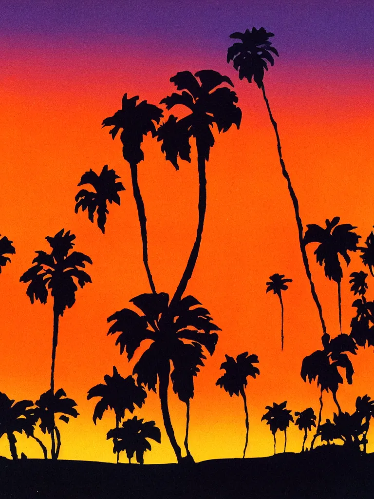 Prompt: A 1970s Poster for California featuring a Gradient Sunset, graphic design