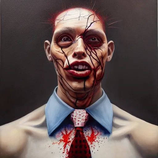 Image similar to a hyper realistic painting of a patient young man in a burning business suit, cloth is burning, full body painting, long shot, coherent symmetrical eyes, calm face, by jeffrey smith, by andrea kowch, by steve henderson, masterpiece, trending on artstation,