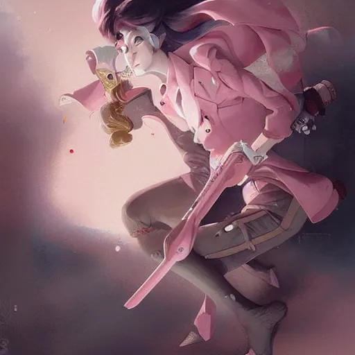 Image similar to beautiful surreal pistol, light pink, Japanese style, cute, in the style of anime by Peter Mohrbacher,