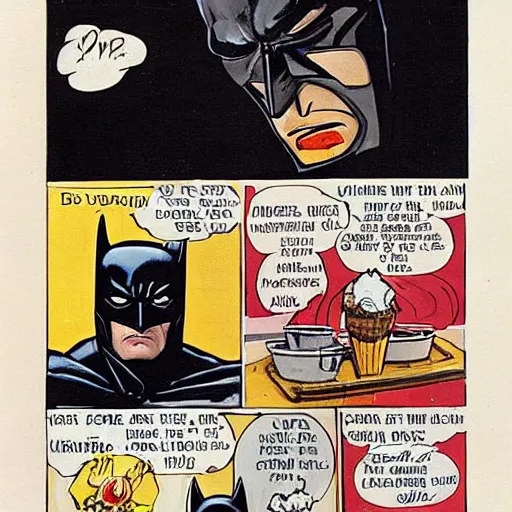 Prompt: batman eating ice cream, Bonestell, Chesley