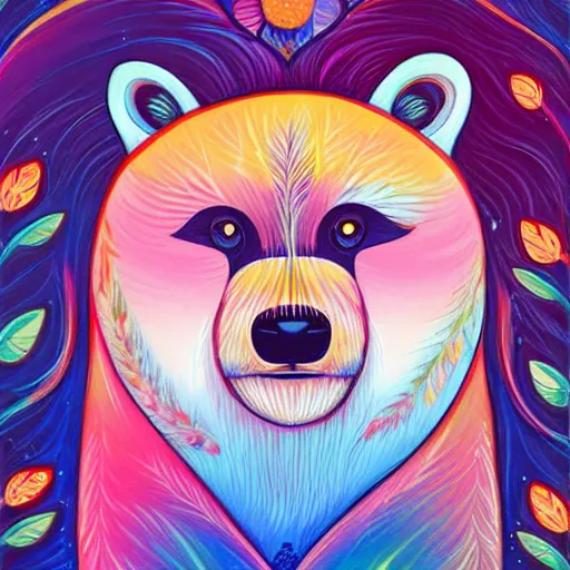 Prompt: a beautiful illustration of an adorable spirit bear, by jeremiah ketner