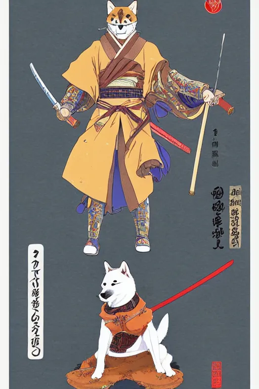 Image similar to poster of a shiba inu as a samurai, studio ghibli aesthetic, by yoichi hatakenaka, masamune shirow, josan gonzales and dan mumford, ayami kojima, takato yamamoto, barclay shaw, karol bak, yukito kishiro