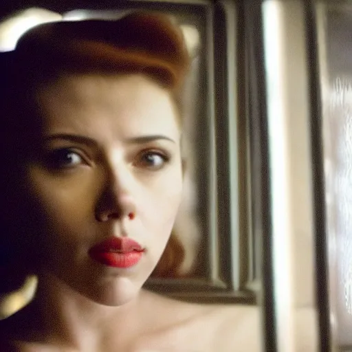 Image similar to intimate movie still of scarlett johansson in wong kar wai fallen angels