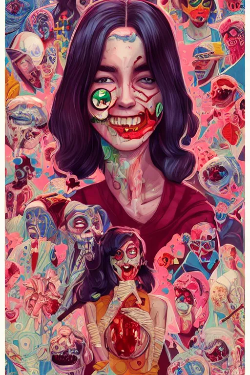 Image similar to a zombiegirl smiling, Tristan Eaton, victo ngai, artgerm, RHADS, ross draws