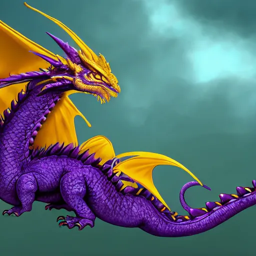 Prompt: a purple and gold dragon laying on its back, relaxing dragon, detailed digital art, artstation