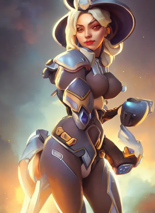 Prompt: character portrait of a fusion of Ashe from Overwatch and Orisa from Overwatch by ArtGerm and Tom Bagshaw, 4k, highly detailed, cinematic lighting, characters merged