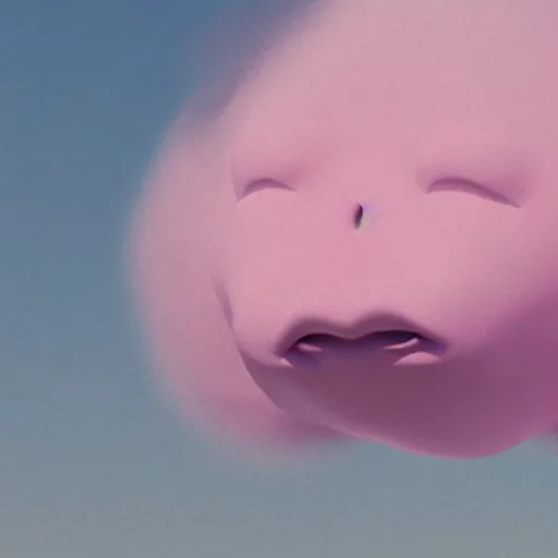 Prompt: the pink cloud with the creamy disconcerting face, a childish beeple 3 d render, intended for cheap laughs