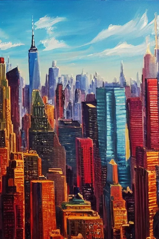 bob ross painting of new york cityscape | Stable Diffusion