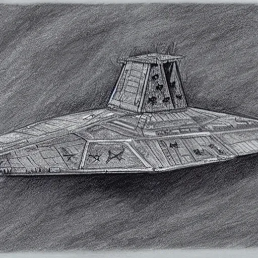 Image similar to charcoal sketch of an imperial star destroyer
