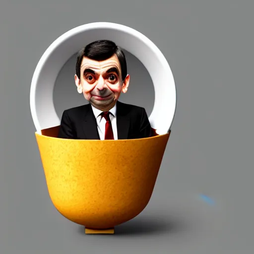 Image similar to mr bean is fused into a bowl of baked beans, artstation, cgsociety, 8 k