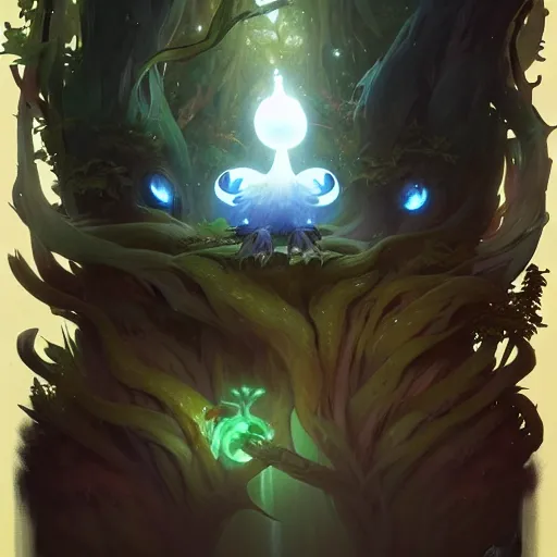 Image similar to Portrait of Ori and the blind forest, highly detailed, digital painting, artstation, concept art, sharp focus, illustration, art by greg rutkowski and alphonse mucha