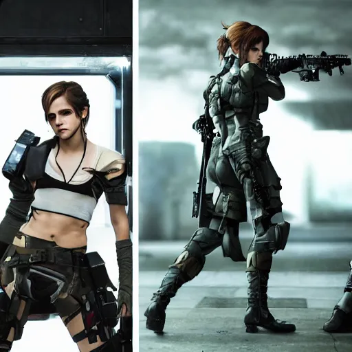 Image similar to emma watson metal gear armour dramatic lighting cinematic cinematic lighting by Richard Schmid by Yoji Shinkawa by artgem