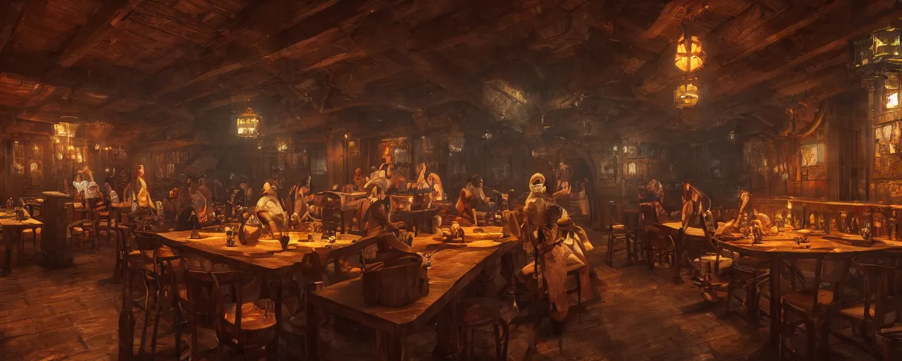 Image similar to medieval era tavern with exotic dancers, vaporwave aesthetics, 8 k uhd, unreal engine, octane render in the artstyle of finnian macmanus, john park and greg rutkowski