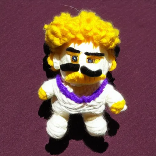 Image similar to a doll of wario made out of yarn