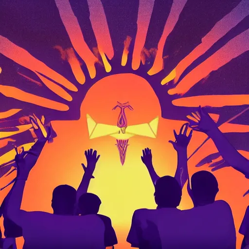 Prompt: A group of people surrounding and worshipping a Luciferian goat, in the style of Corporate Memphis, Alegria style, Big Tech art style, simple, colorful, minimalist