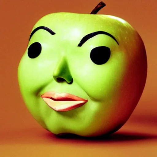 Image similar to an apple with a face, and the face is of christina applegate