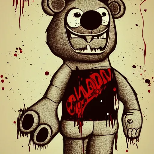 Image similar to grunge cartoon vector sketch of a teddy bear with bloody eyes by - anton fadeev, loony toons style, horror theme, detailed, elegant, intricate