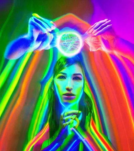 Image similar to lightpainting luminescent portrait, diffuse luminescent lightpainting, intricate wiccan rainbow lightpainting, elegant light, highly detailed zen prisms, lifelike, fully photorealistic, artstation, luminescent beautiful concept art, smoothened, sharp luminescent focus, sharp art by john collier, michael bosanko