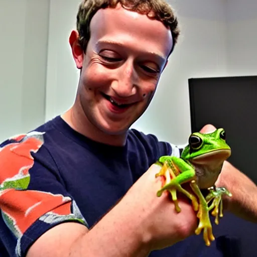 Image similar to mark zuckerberg holding a live frog