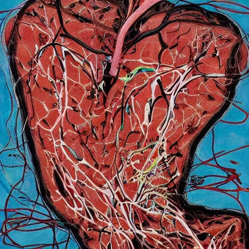 Image similar to cardiac anatomy, cardiac, anatomic, painting by jackson pollock