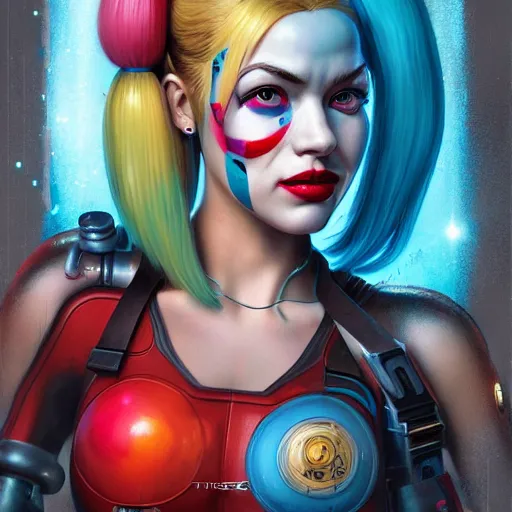 Image similar to lofi biopunk harley quinn portrait, Pixar style, by Tristan Eaton Stanley Artgerm and Tom Bagshaw.