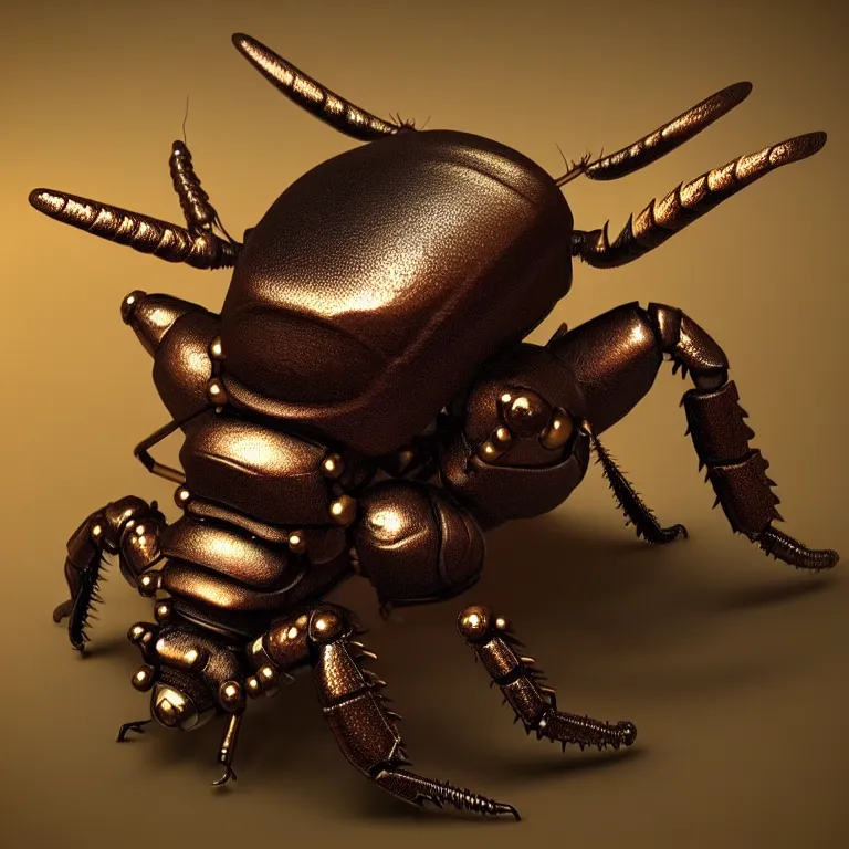 Image similar to steampunk stag beetle, 3 d model, unreal engine realistic render, 8 k, micro detail, intricate, elegant, highly detailed, centered, digital painting, smooth, sharp focus, illustration, artgerm, by wlop