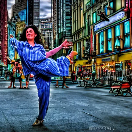 Image similar to elaine from seinfeld dancing cinematic 3 5 mm hdr