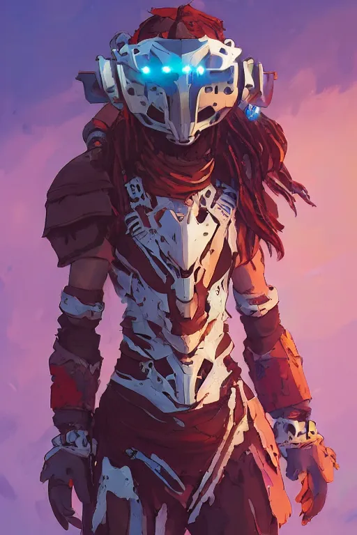 Image similar to combination suit armor aloy horizon forbidden west horizon zero dawn robot ninja mask helmet backpack tribal, art gta 5 comics, official fanart behance hd artstation by jesper ejsing, by rhads, makoto shinkai and lois van baarle, ilya kuvshinov, ossdraws radiating a glowing aura cgi rtx 2 0 2 2