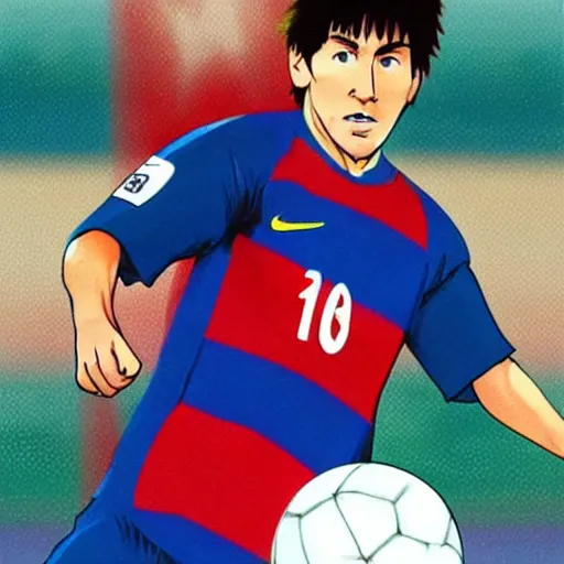 Image similar to lionel messi in captain tsubasa style