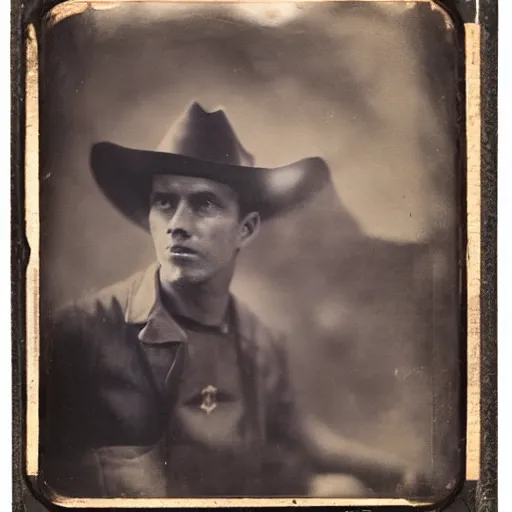 Prompt: tintype photo, bottom of the ocean, cowboy exploding
