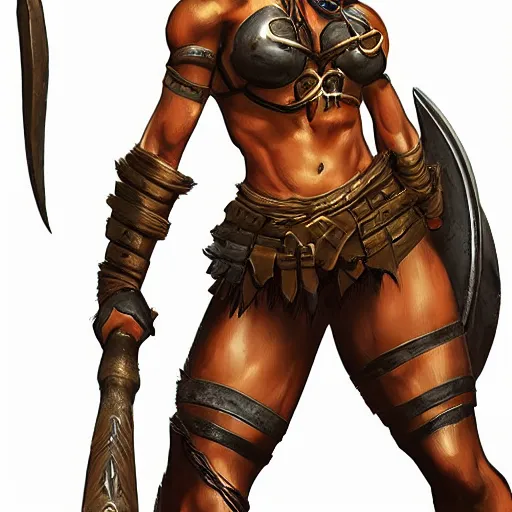 Image similar to amazon female warrior. masterpiece. has an axe. beautiful art. muscular woman. artstation. d & d