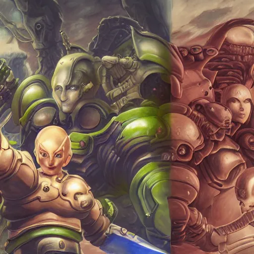 Image similar to semi realistic phantasy star iii : generations of doom game screen battle rendered by stanley artgem and studio ghibli, portrait, artstation,, rpgmaker