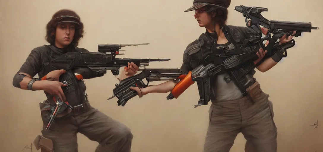 Prompt: ak47 but its a nerf gun by Tom Bagshaw and Manuel Sanjulian and Boris Vallejo, Hyperrealism