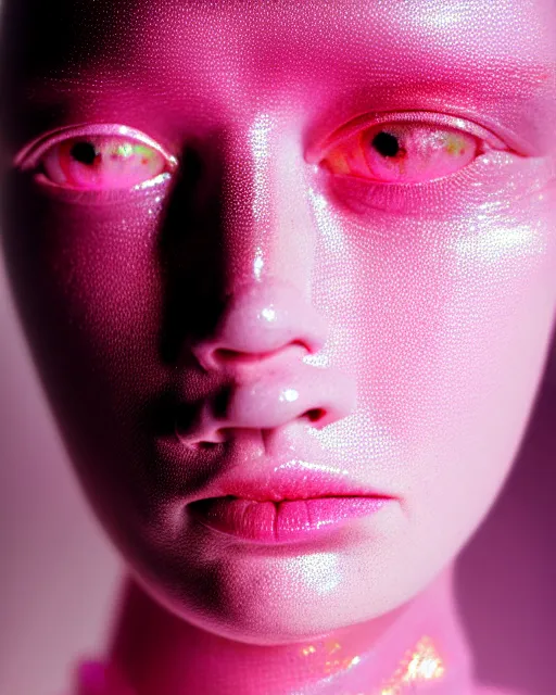 Prompt: hyperrealist highly intricate post-punk portrait pink pearlescent exoskeleton beautiful goddess concept art pascal blanche key sage dramatic yellow lighting 8k high angle shallow depth of field