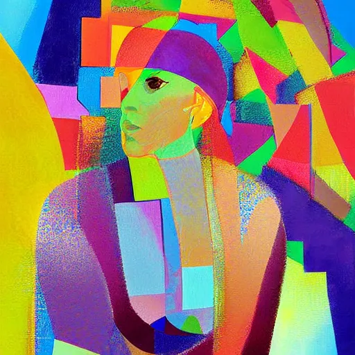 Image similar to the abstract painting of an image of a lady artistic flat illustration by by Patrick Guyton, creative art