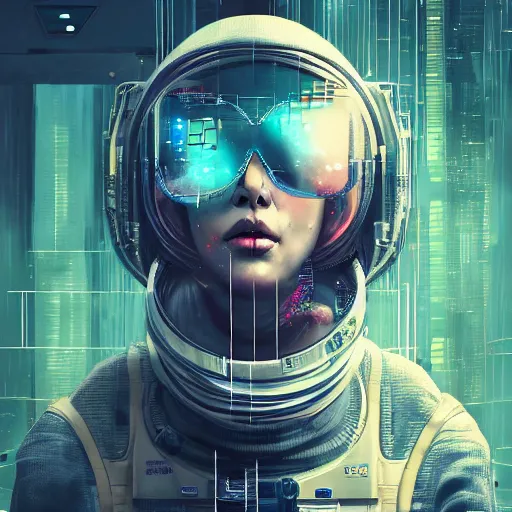 Image similar to hyperrealistic portrait of a woman monster astronaut, full body portrait, well lit, intricate abstract. cyberpunk, intricate artwork, by Tooth Wu, wlop, beeple. octane render,in the style of Jin Kagetsu, James Jean and wlop, highly detailed, sharp focus, intricate concept art, digital painting, ambient lighting, 4k, artstation