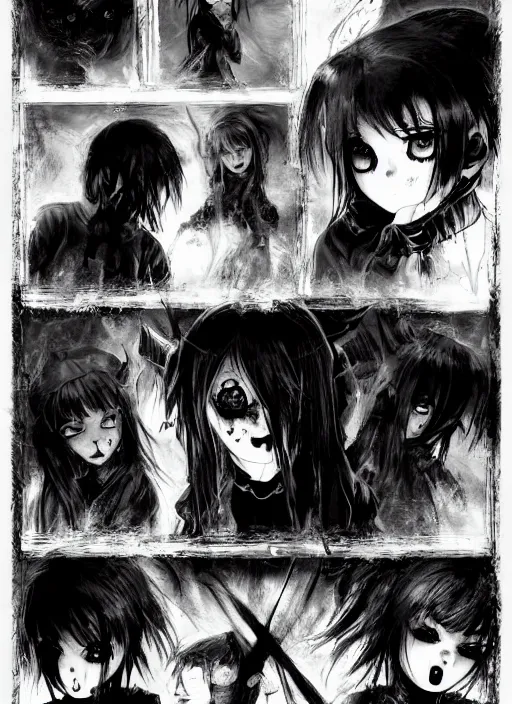 Image similar to a dark picture comic featuring blood horror and goth anime girls, anime vampires, evil horror vibes