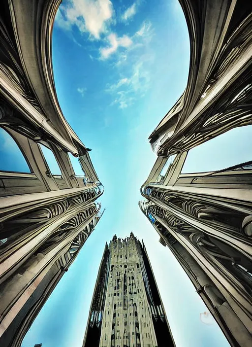 Prompt: gothic art Nouveau art deco skyscraper futuristic architectural photograph