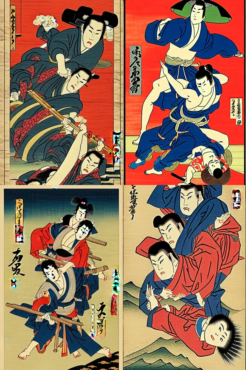 Image similar to action movie poster in the style of ukiyo-e