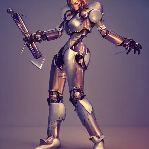 Image similar to studio portrait of tracey emin cosplay as mecha paladin absurdly beautiful, elegant, young sensual woman, illustration by kim jung gi, irakli nadar, final fantasy, octane render, trending on artstation