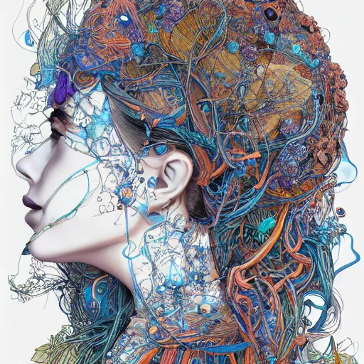 Image similar to the head of an extremely beautiful woman partially made of carrots and blueberries, an ultrafine detailed illustration by james jean, final fantasy, intricate linework, bright colors, behance contest winner, vanitas, angular, altermodern, unreal engine 5 highly rendered, global illumination, radiant light, detailed and intricate environment