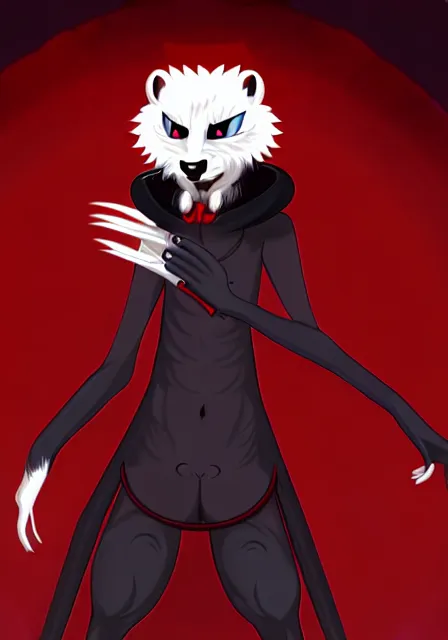 Image similar to furry - male - red - black - weasel - necromancer - fursona uhd ue 5 visual novel pc game expressions