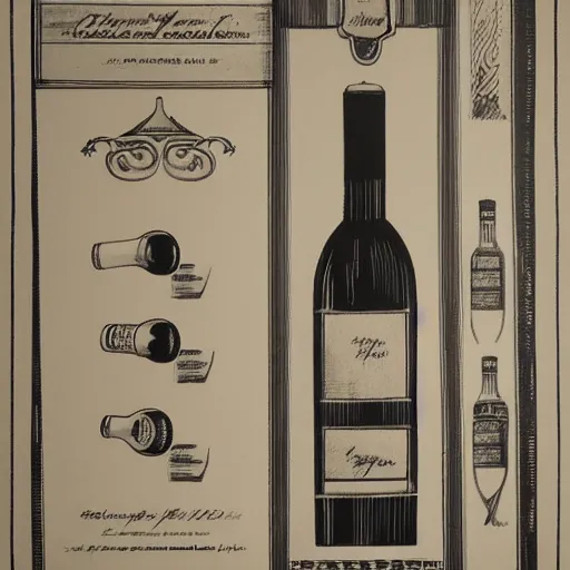 Image similar to blueprint of a bottle of wine